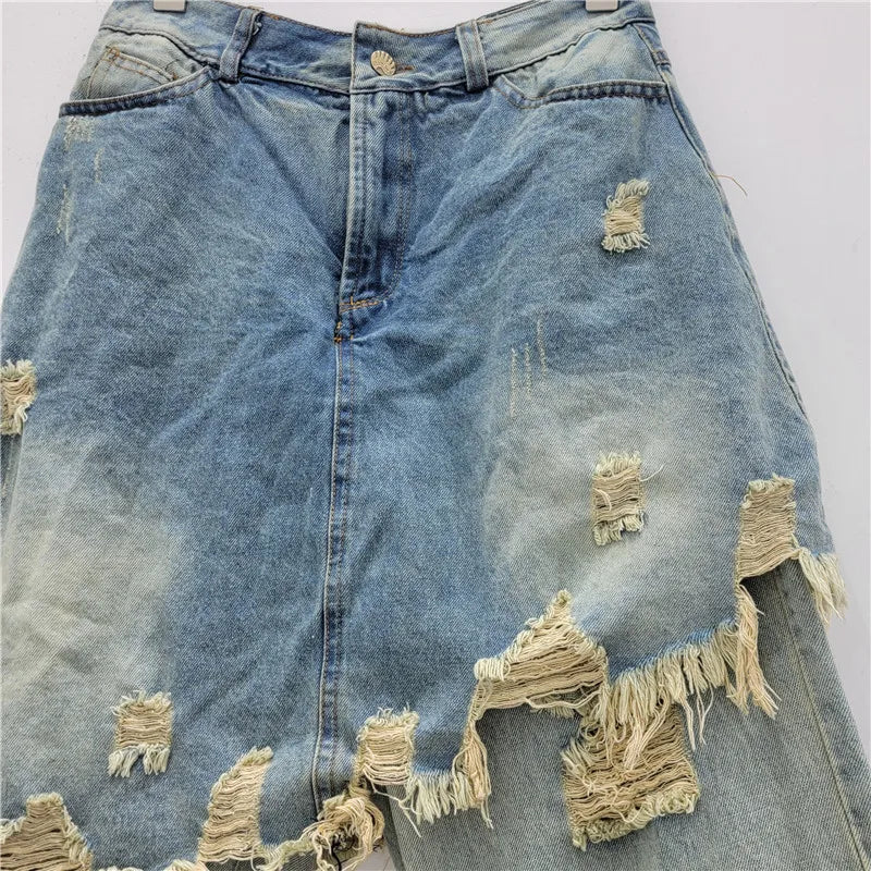 2026 Frayed Denim Skirt Pencil Silhouette Quick Dry Nylon/Cotton Trend