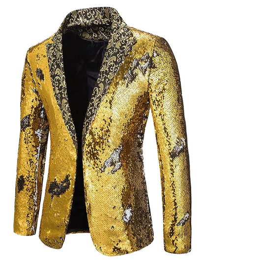 Men's Glitter Sequin Suit Jacket Fancy Coats Wedding Party Blazer Gentleman  Bling Formal Jacket