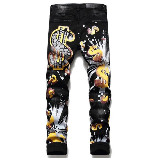 Digital Print Jeans Pant Quality Men's Jeans Fashion  Jeans Ripped Vintage