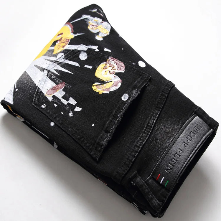 Digital Print Jeans Pant Quality Men's Jeans Fashion  Jeans Ripped Vintage