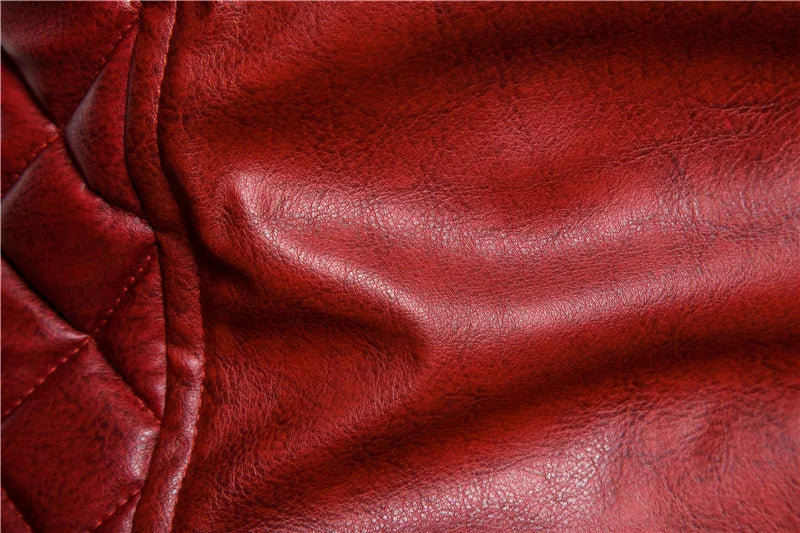 Motorcycle Leather Jacket Men Turn Down Fur Collar Slim Fit Warm PU Bomber Jackets Coats Mens Bikers