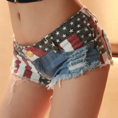 Women's Printed Ripped Denim Shorts
