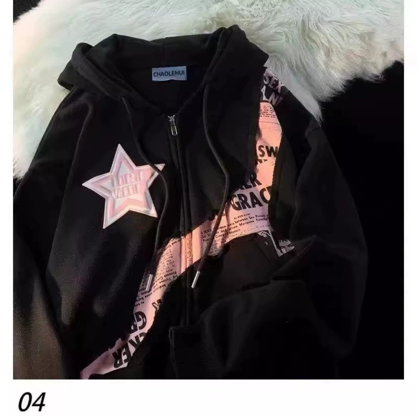 American Fried Street Star Letters Yabi Culture Patchwork Cardigan Sweatshirt Female Spring & Fall Y2g Sweet Cool Style Baggy Coat