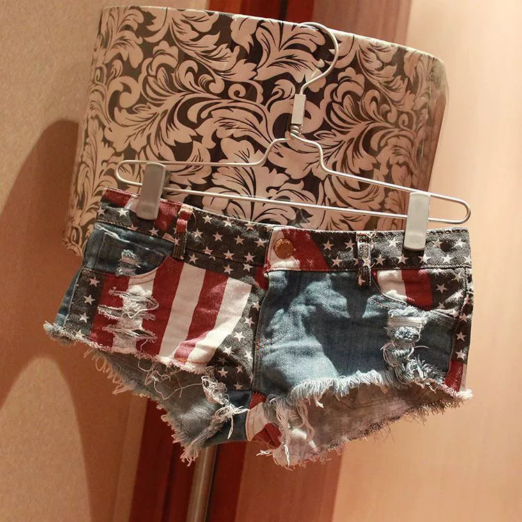 Women's Printed Ripped Denim Shorts
