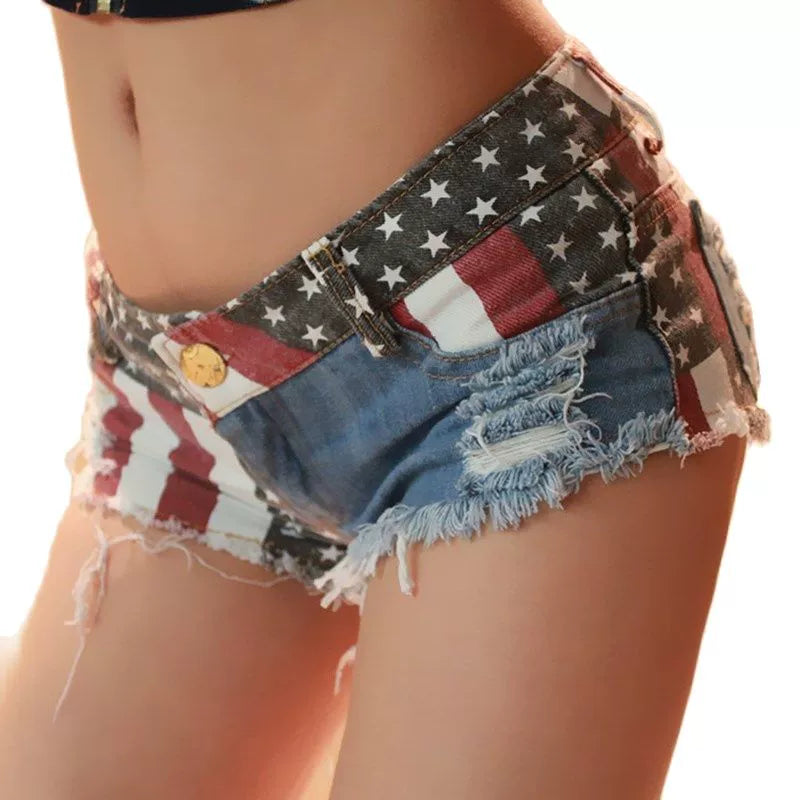 Women's Printed Ripped Denim Shorts