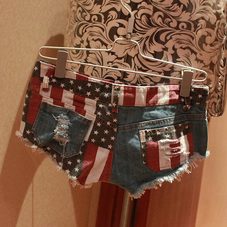 Women's Printed Ripped Denim Shorts