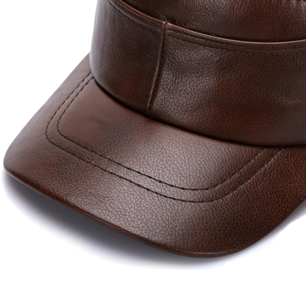Men's Real Leather Fall Winter male 100% Genuine Real Cowhide Leather Military Cap