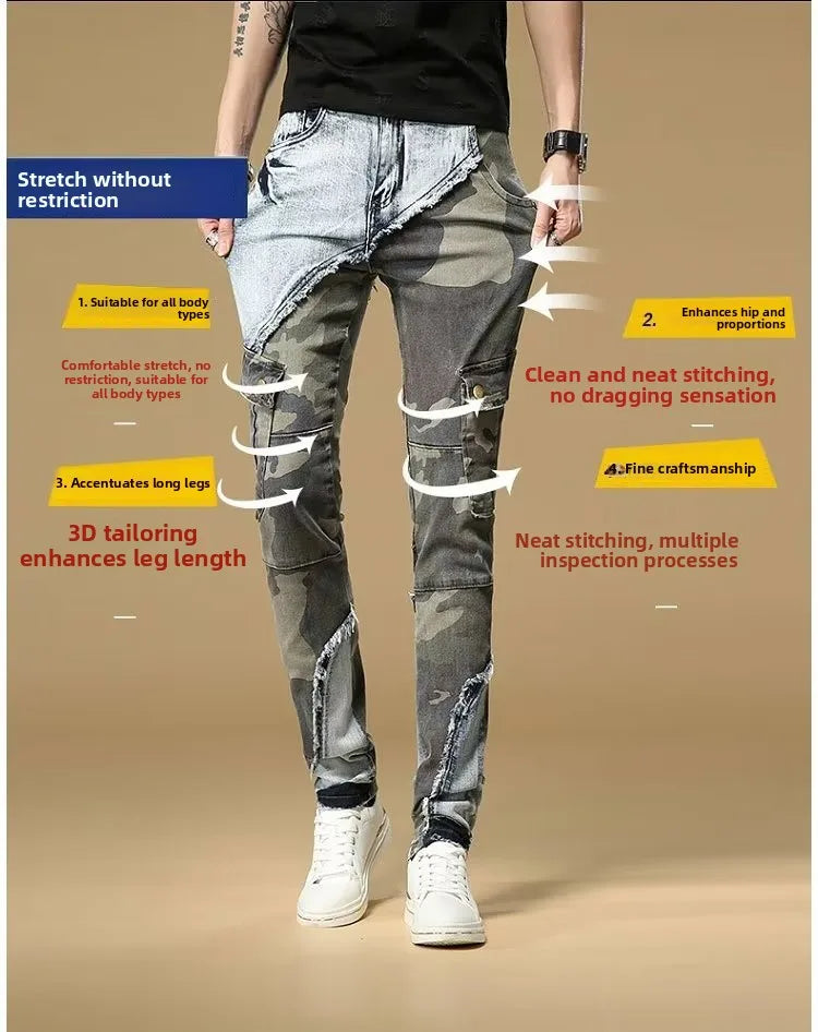 Men's Slim Fit Camouflage Jeans Casual High Stretch Denim