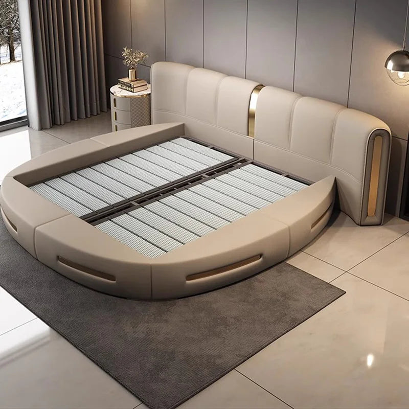 Round Full Bed Bedroom Frame, Queen Double Massage Bed, Luxury Sleeping Platform Beliche Home Furniture