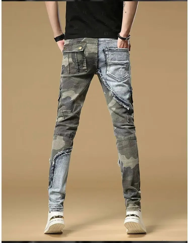 Men's Slim Fit Camouflage Jeans Casual High Stretch Denim