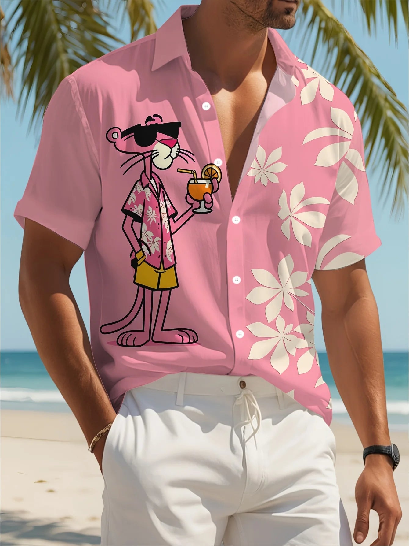 Men's  Cartoon leopard Graphic Print Short Sleeve Lapel Shirt Tops Men's Casual Button-Down Shirts For Summer Daily Wear Resort