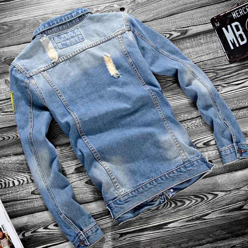 Luxury Mens Denim Jackets Fashion Hole Jeans Jacket Mens Cotton Outwear Jackets Coat Long Sleeve Male Clothing Size 3XL 50
