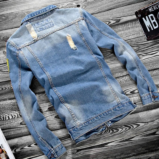 Luxury Mens Denim Jackets Fashion Hole Jeans Jacket Mens Cotton Outwear Jackets Coat Long Sleeve Male Clothing Size 3XL 50