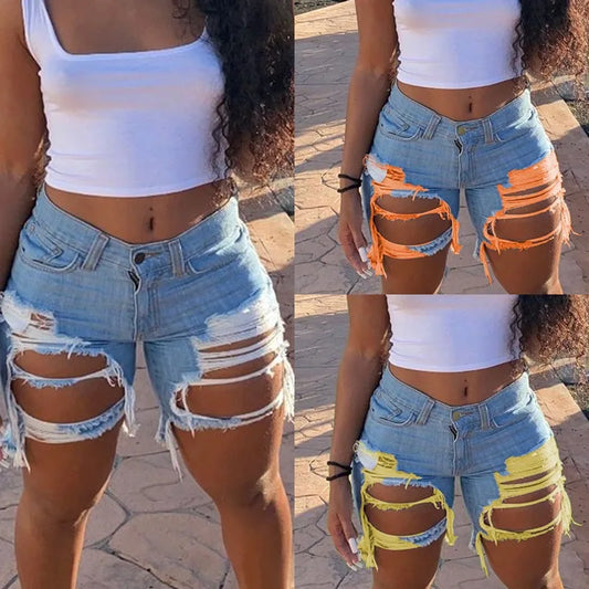 No Orange  Available. Women's Ripped Denim Shorts Fashion High Street Sexy Hot Girl Jeans Shorts S-2XL