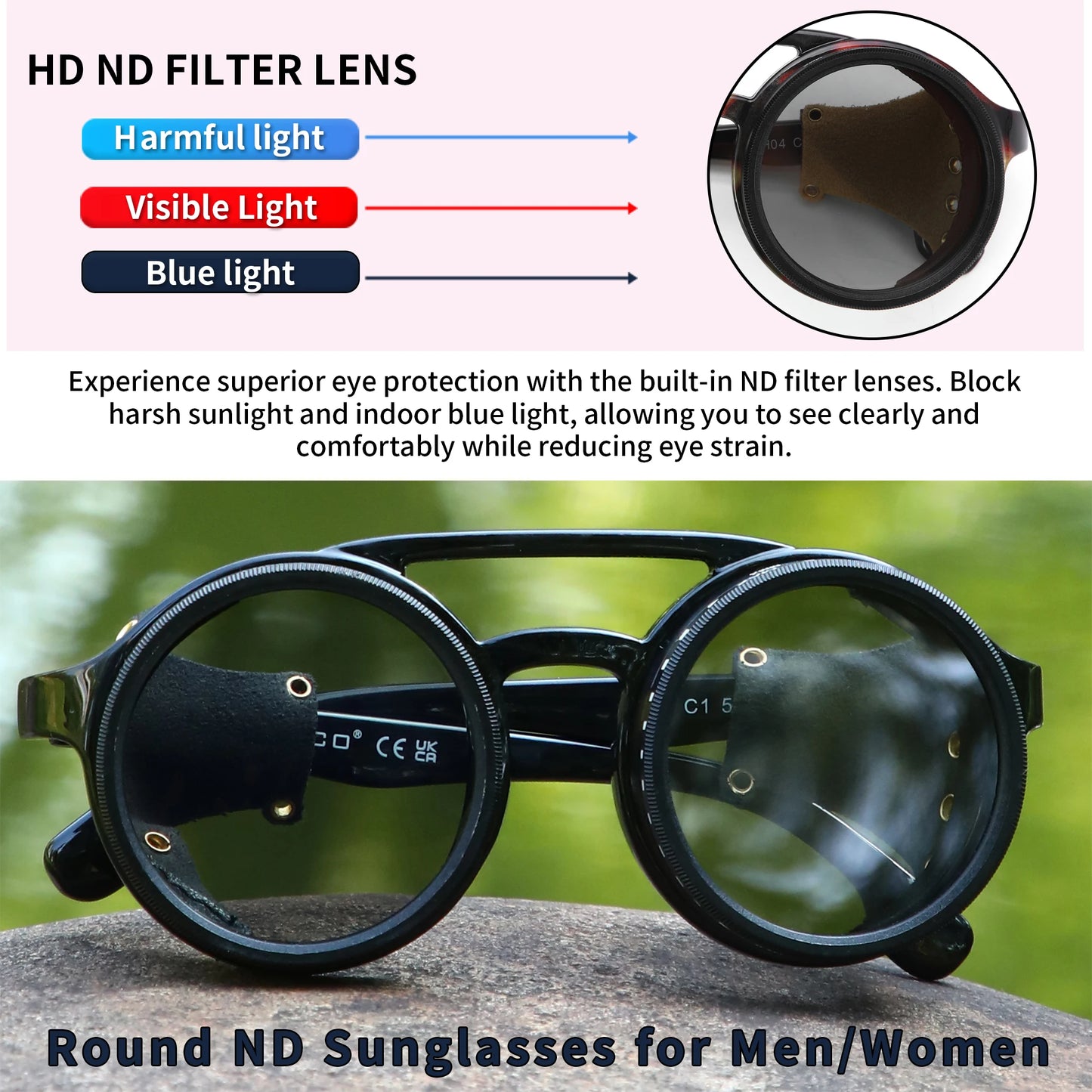 ND9 adjustable dimming sunglasses Retro Punk round men's outdoor fishing UV400 polarized driving sunglasses