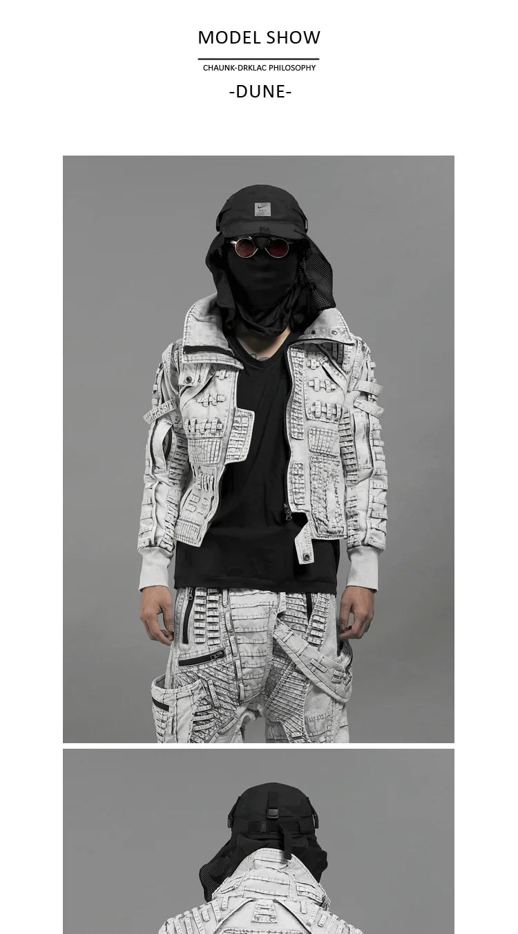 Waste Soil Sand Dune Style Men's Asymmetry Slim Fit Motorcycle Jacket Washed Distressed Fold Deconstruction Coat Male