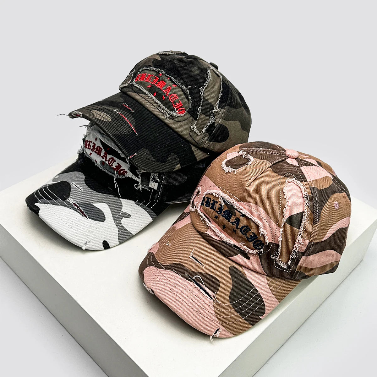 Unisex Broken Style Sanskrit Embroidery Baseball Hats Versatile American Sunshade Camouflage Peaked Caps