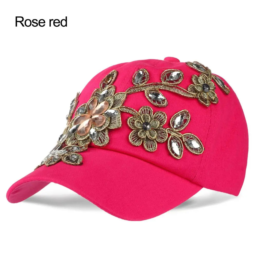 Diamond-studded Baseball Caps Cowboy Hat Cap Golden Flowers