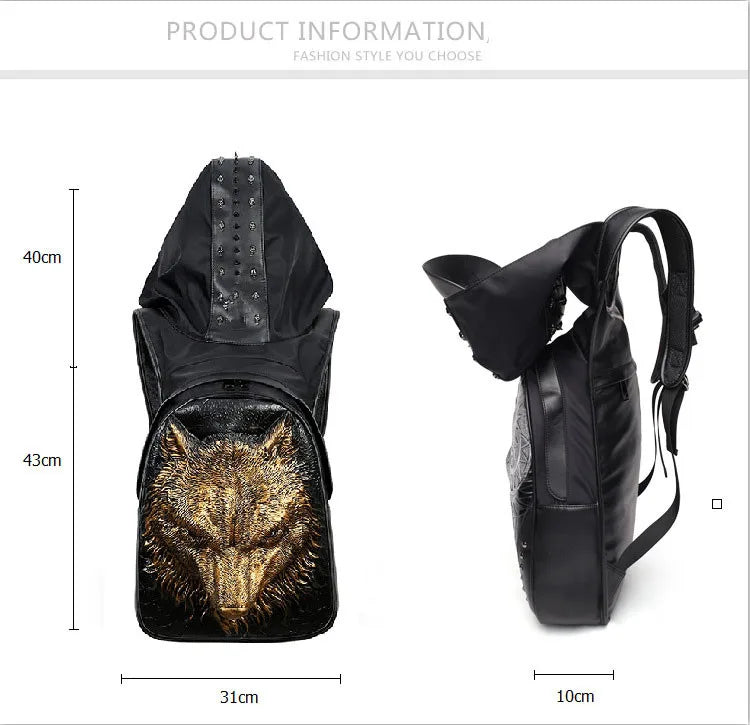 Unisex Waterproof Thicken Leather Backpack - 3D Rivet Embossed, Hooded Design, Spacious Laptop Rucksack for Daily & Travel