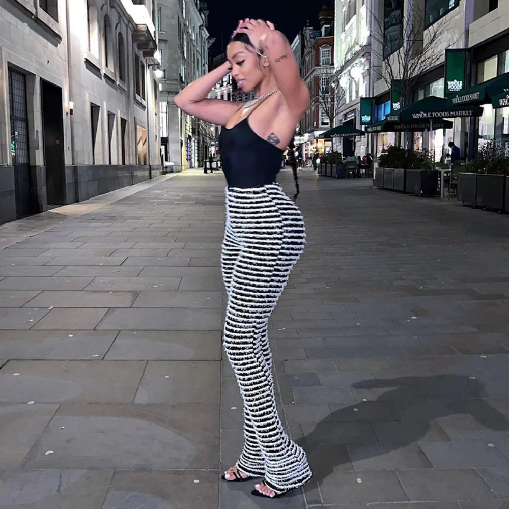 Color Block Stripes Pants Women High Waist Loose Sweatpants Women's Bodycon All-match Summer Trouseres