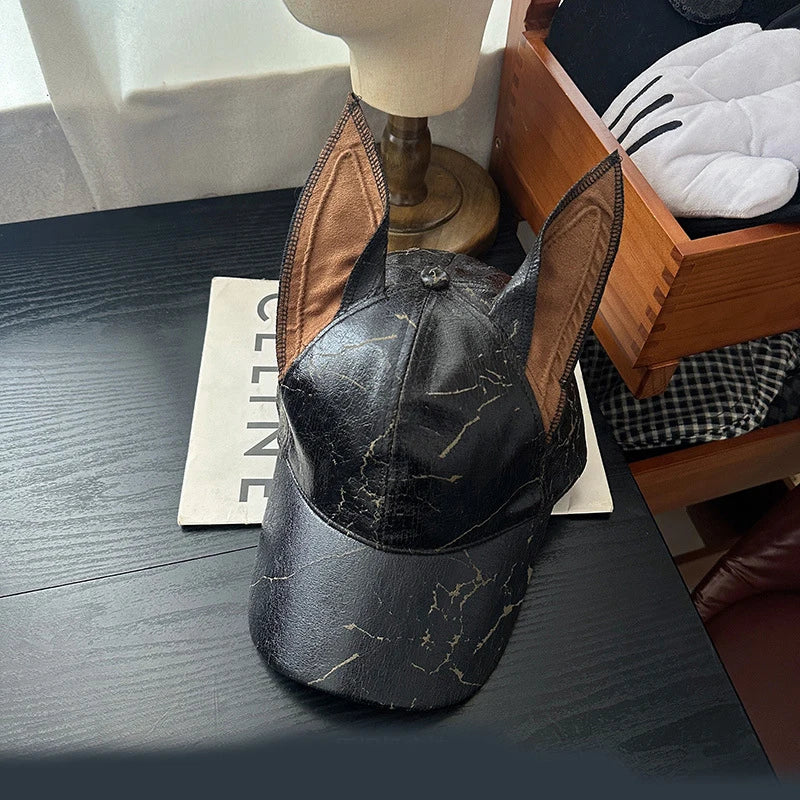 New Niche Leather Rivet Dog Ears Baseball Men and Women Personality Adjustable Trendy hat