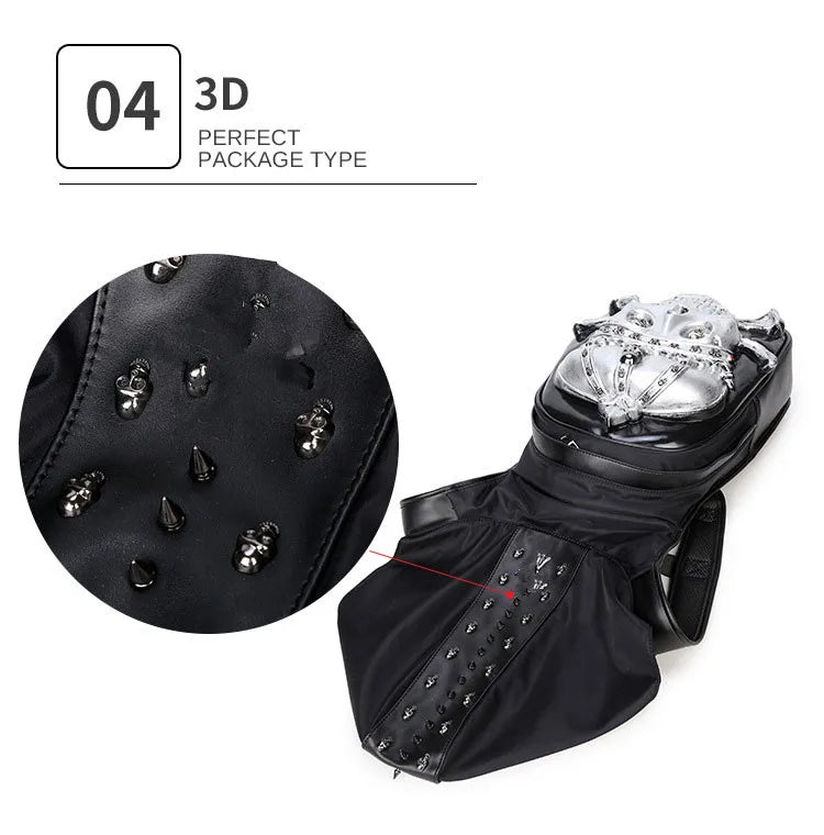 Unisex Waterproof Thicken Leather Backpack - 3D Rivet Embossed, Hooded Design, Spacious Laptop Rucksack for Daily & Travel