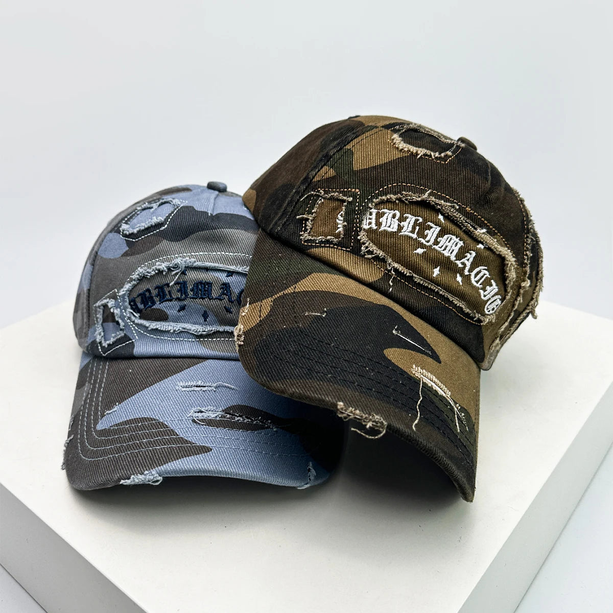 Unisex Broken Style Sanskrit Embroidery Baseball Hats Versatile American Sunshade Camouflage Peaked Caps