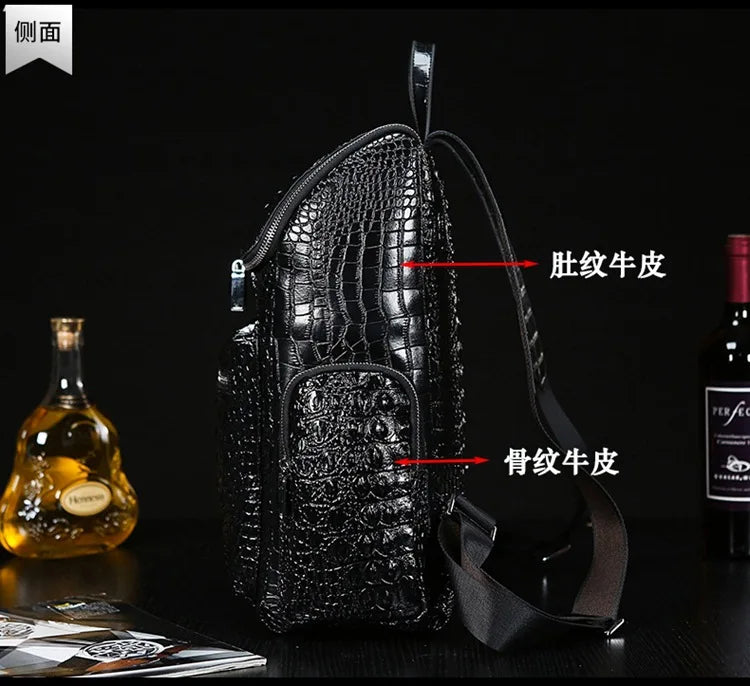 Genuine Leather crocodile pattern travel luggage with handbag backpack men's first layer cowhide trolley suitcase boarding case