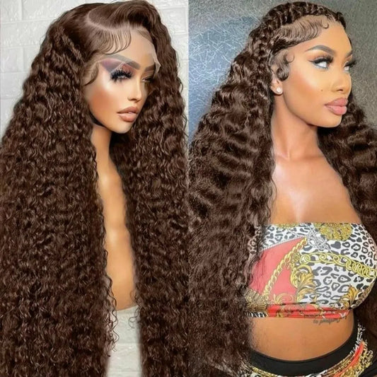 Chocolate Brown 13X6 Hd Lace Frontal Wig Deep Wave Human Hair Wigs 100% 250 Density Colored Pre Plucked Brazilian Wigs For Women