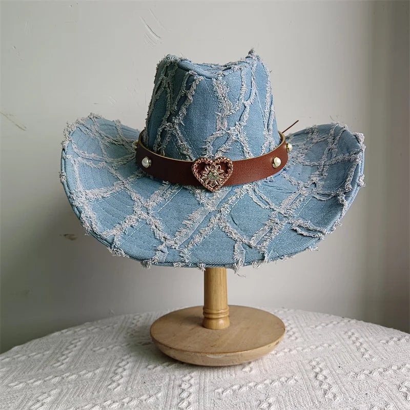 Western ethnic style cowboy hat tassel cowboy series fashion unisex jazz with heart shape decoration western cowboy hat