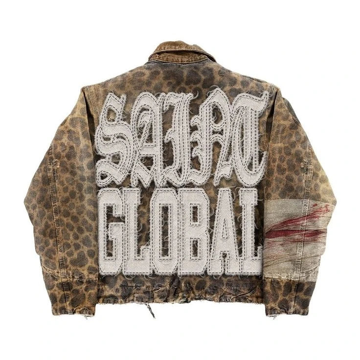 Vintage Camouflage Leopard Print Jackets Saint Coat Men Women Harajuku Hiphop Letter Patch Embroidery Oversized Jacket Casual Coat