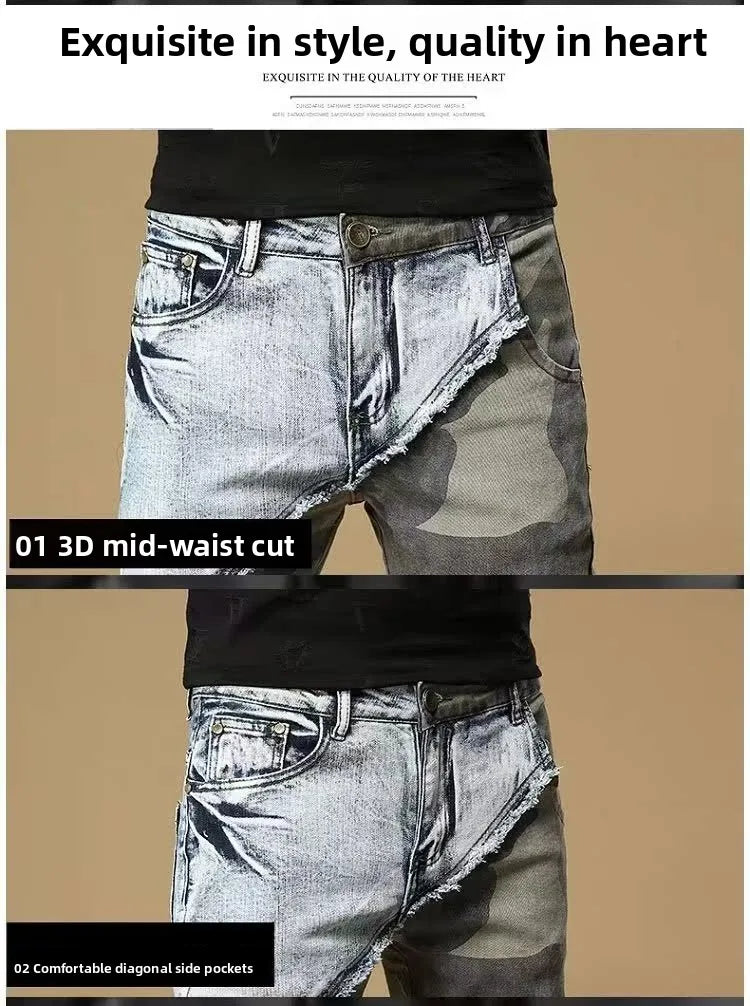 Men's Slim Fit Camouflage Jeans Casual High Stretch Denim