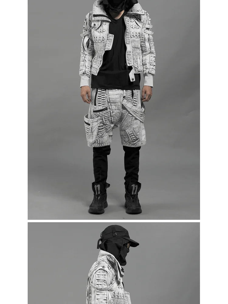 Waste Soil Sand Dune Style Men's Asymmetry Slim Fit Motorcycle Jacket Washed Distressed Fold Deconstruction Coat Male