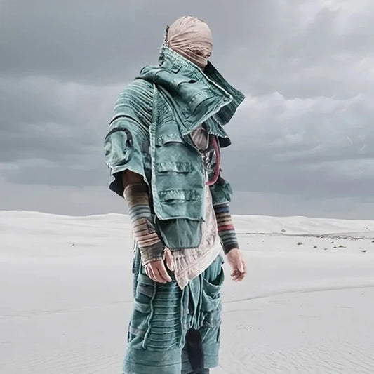 Men and Waste Soil Style  Asymmetric Deconstruction Pleated Jacket Futuristic Washed Short Coat Male