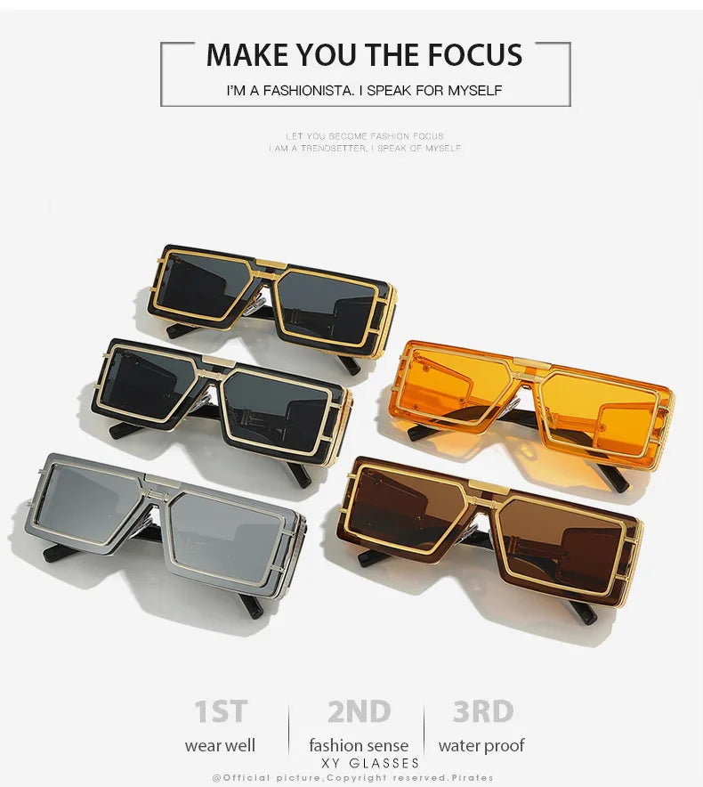 Sunglasses Men Square Sun Glasses Designer T-show  Eyewear Unisex Fashion Heavy Metal Luxury Shades