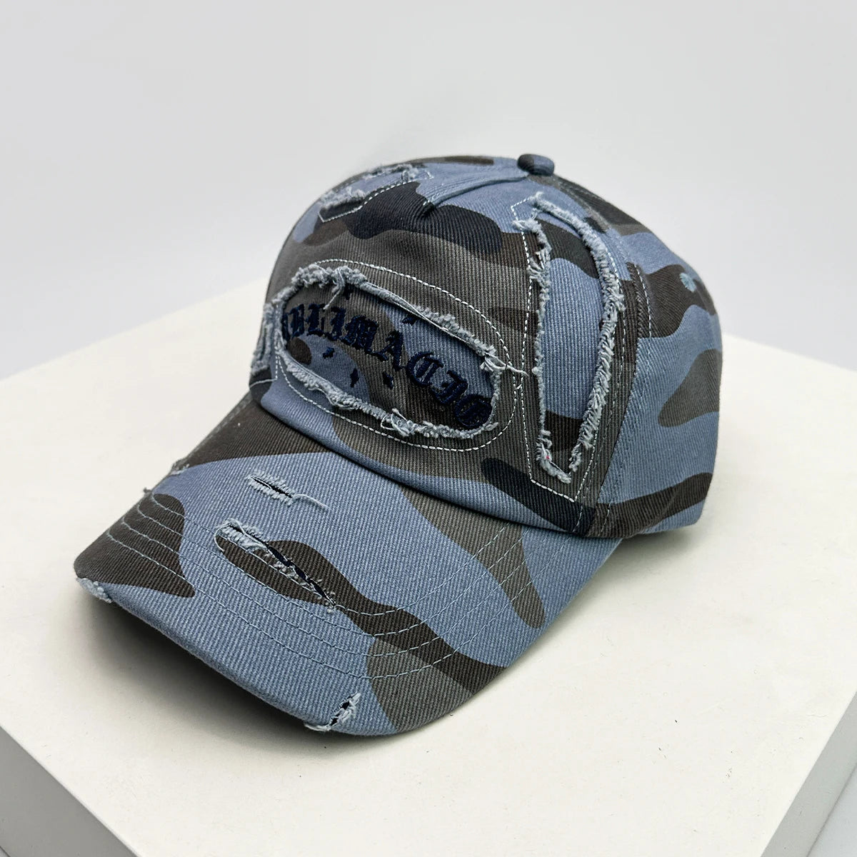 Unisex Broken Style Sanskrit Embroidery Baseball Hats Versatile American Sunshade Camouflage Peaked Caps