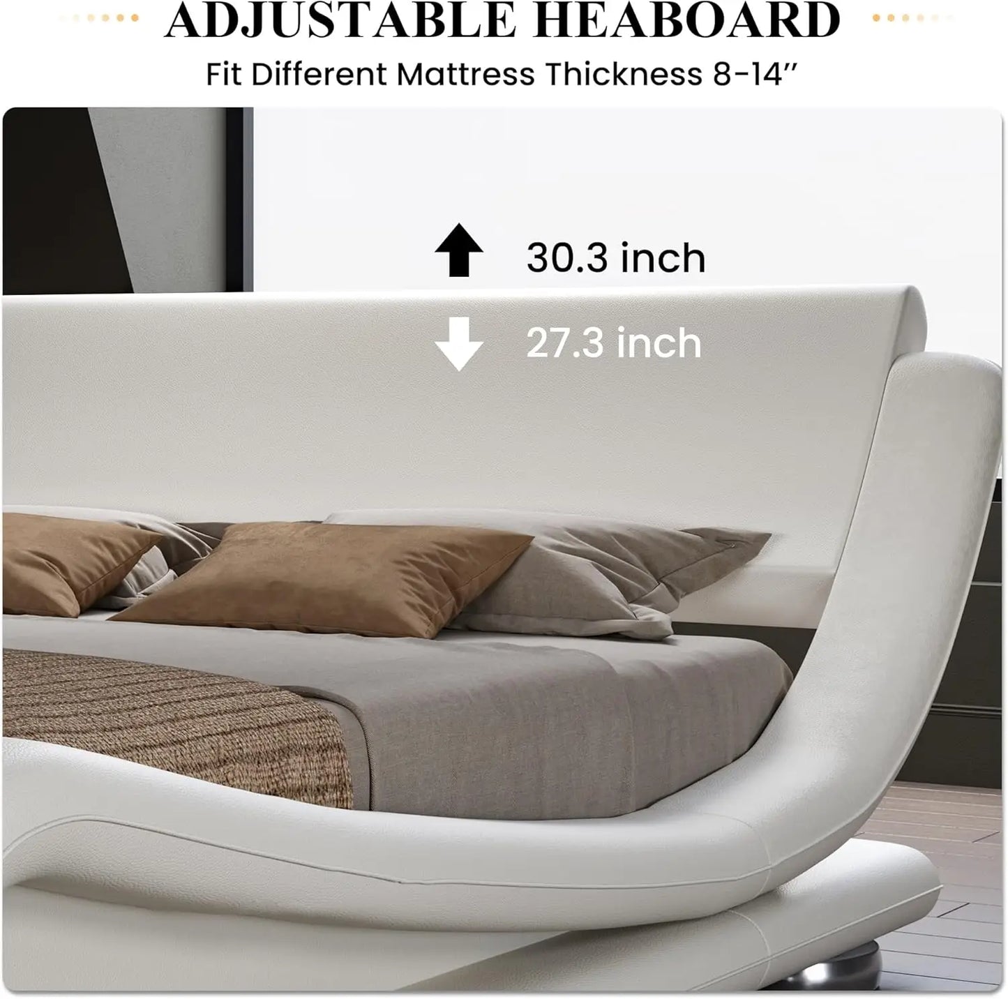 Bed Frame with Faux Leather Ergonomics Headboard, No Box Spring Needed & Easy Assembly