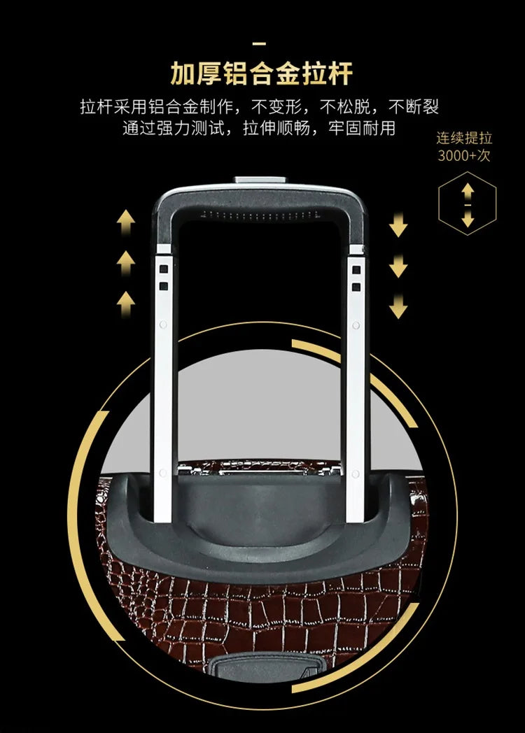 Genuine Leather crocodile pattern travel luggage with handbag backpack men's first layer cowhide trolley suitcase boarding case