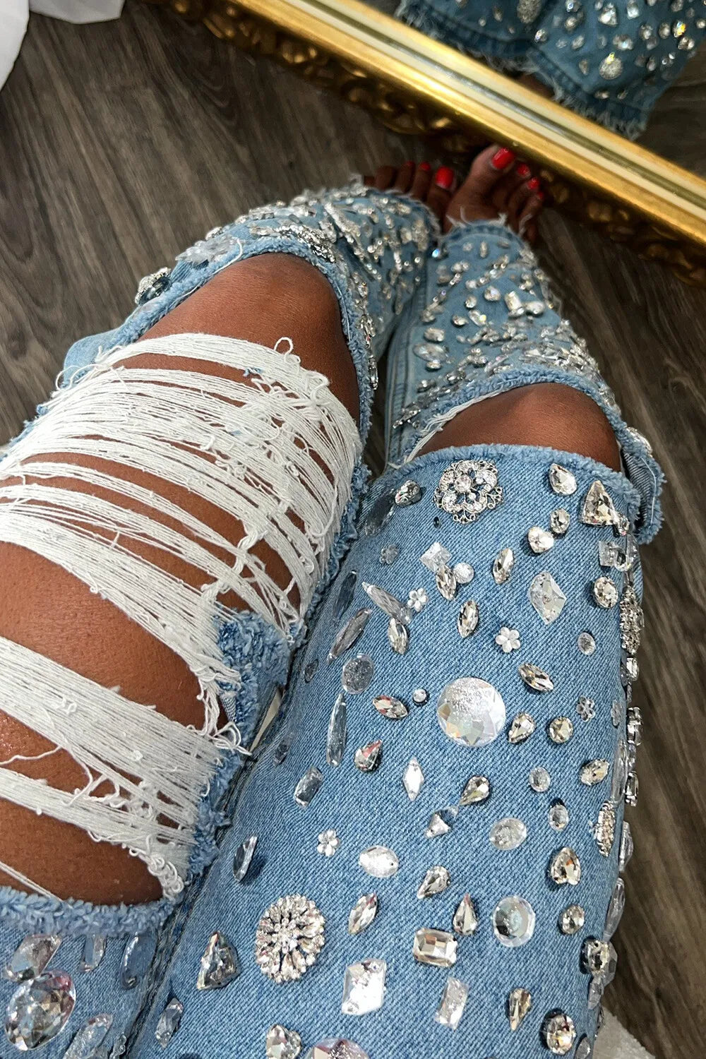 Plus Size Party Light Blue Casual Drilling Pocket Denim Jeans