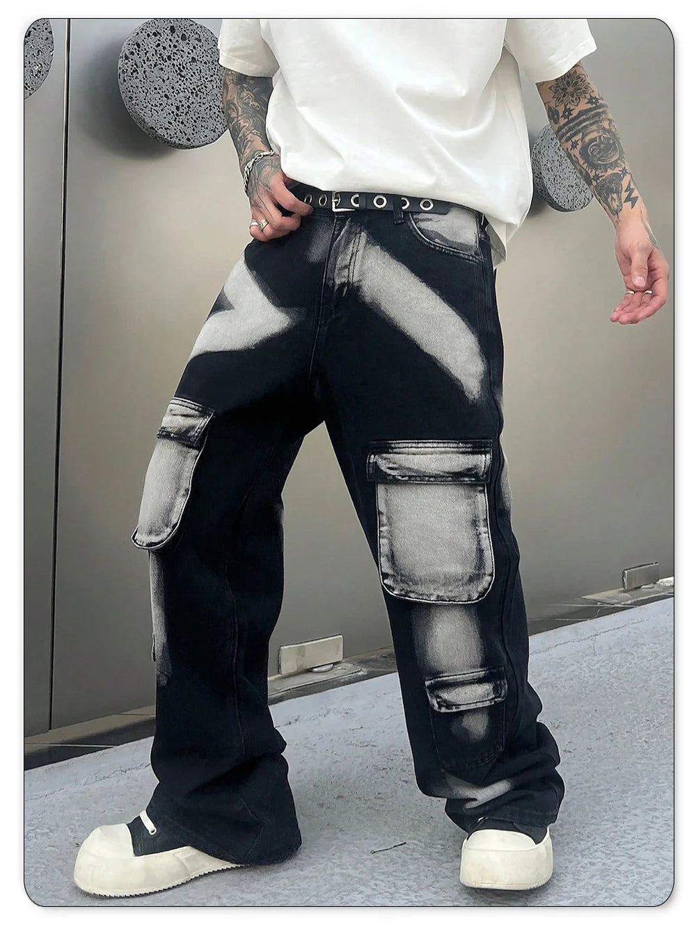 Streetwear Men's Jeans Tie Dye Cowboy Pants Wide Leg Hip Hop Goth Soft Cotton Jeans
