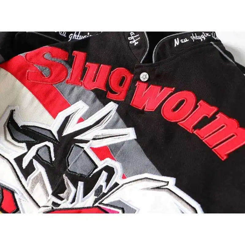 Men's High Street Embroidered Anime  Motorcycle Jacket Pure Cotton, Zipper, Stand Collar