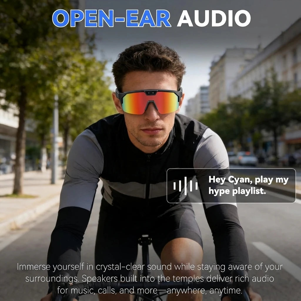 800W 4k HD Camera Smart Glasses Anti-shake Cycling Riding Shooting Dual Mic Noise Reduction & Windproof