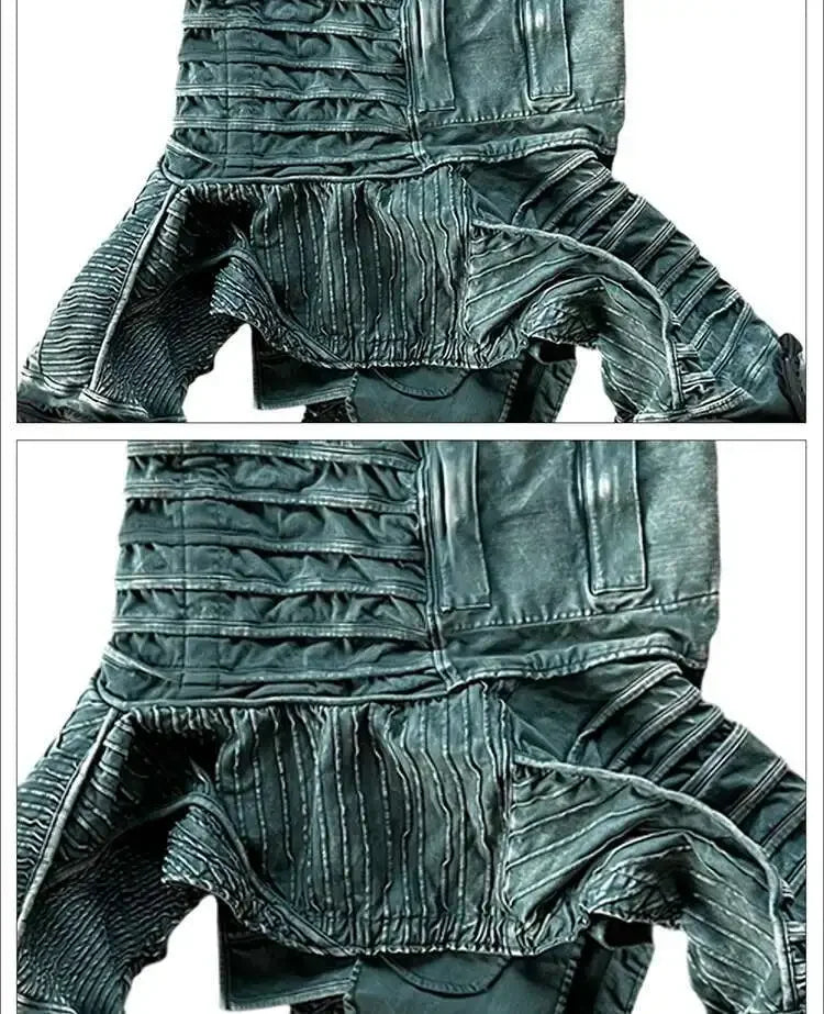 Men and Waste Soil Style  Asymmetric Deconstruction Pleated Jacket Futuristic Washed Short Coat Male