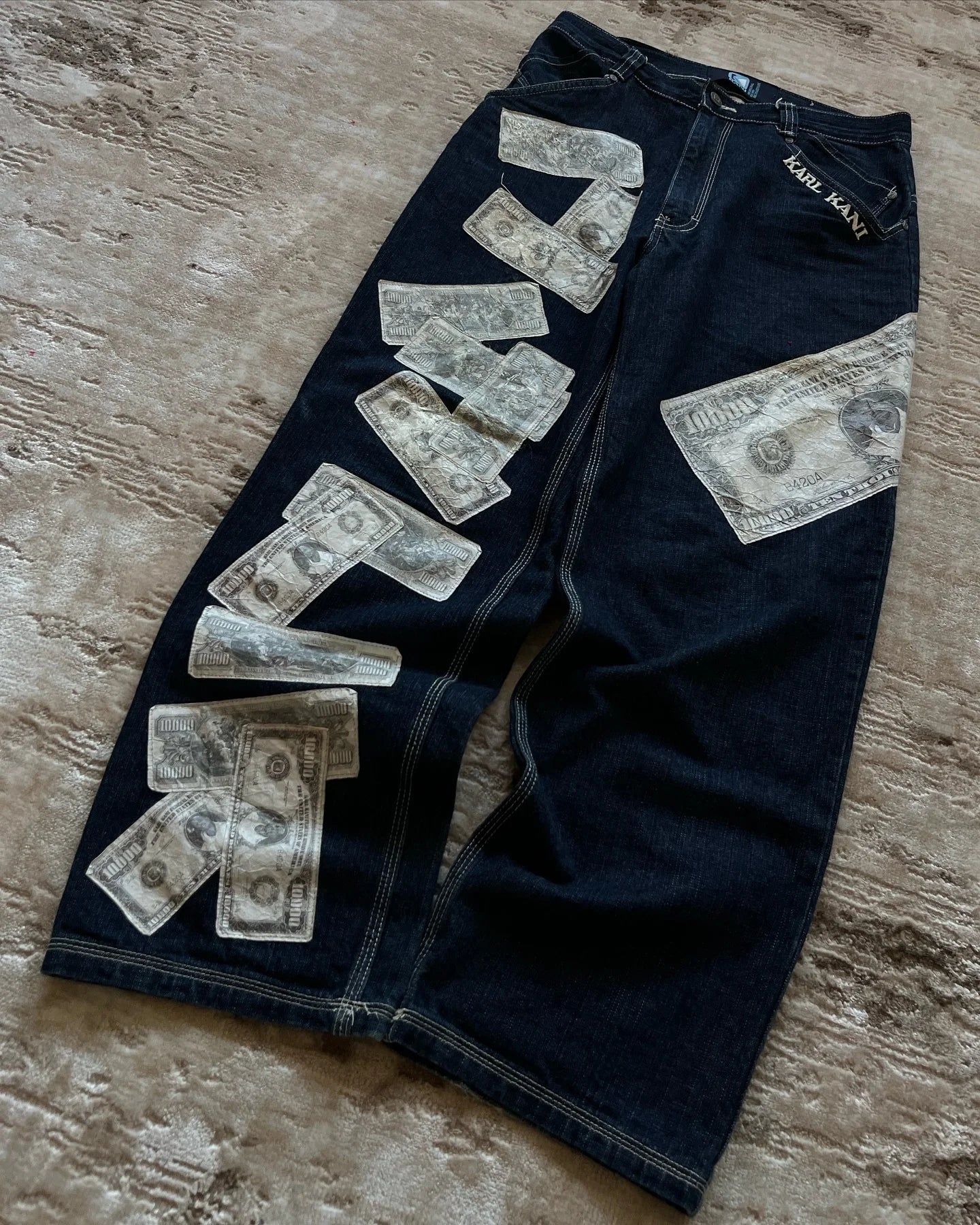 Money patches Streetwear High Waist Wide Trouser Black jean Streetwear Men Hip Hop Women Embroider Y2k Baggy Jeans