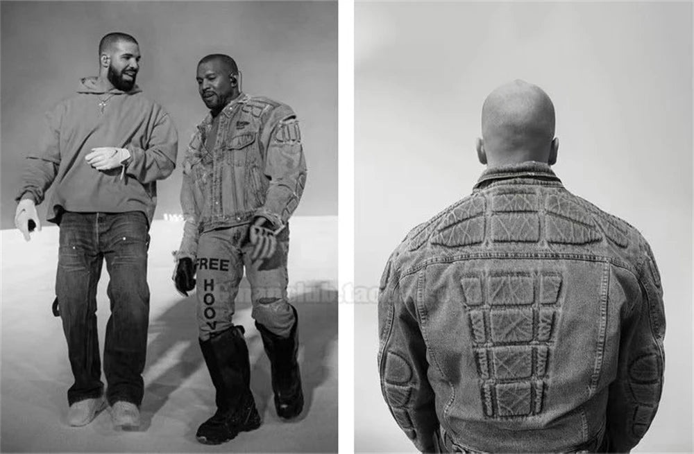 Kanye Co Branded Armor Hole Denim Jeans Jacket Men Women Nice Washed Heavy Fabric Unisex Jackets Coat