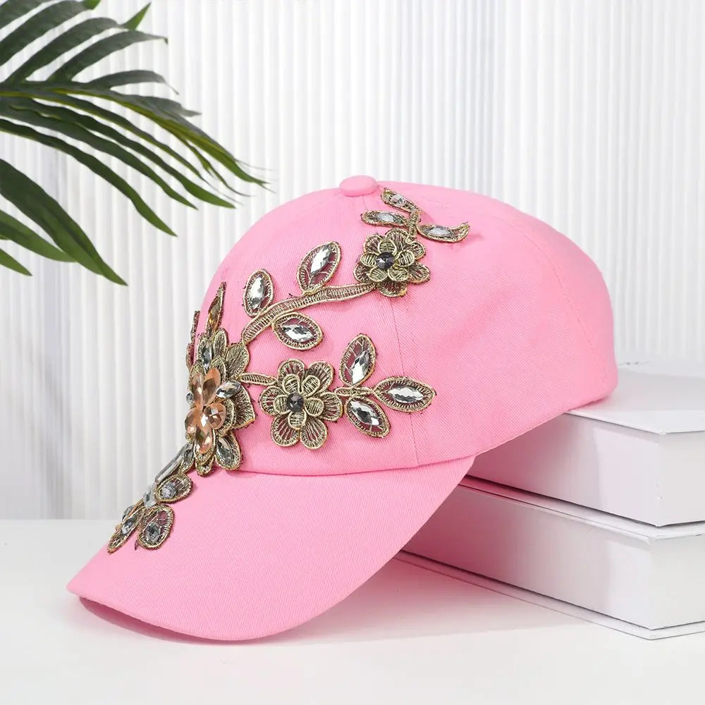 Diamond-studded Baseball Caps Cowboy Hat Cap Golden Flowers