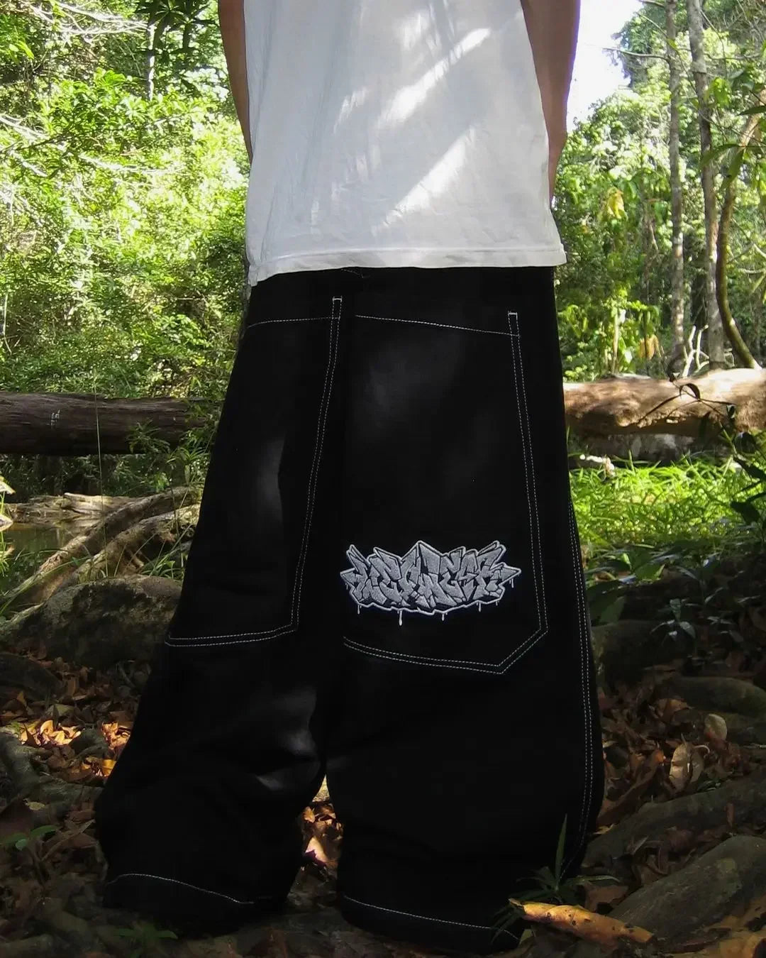 Money patches Streetwear High Waist Wide Trouser Black jean Streetwear Men Hip Hop Women Embroider Y2k Baggy Jeans