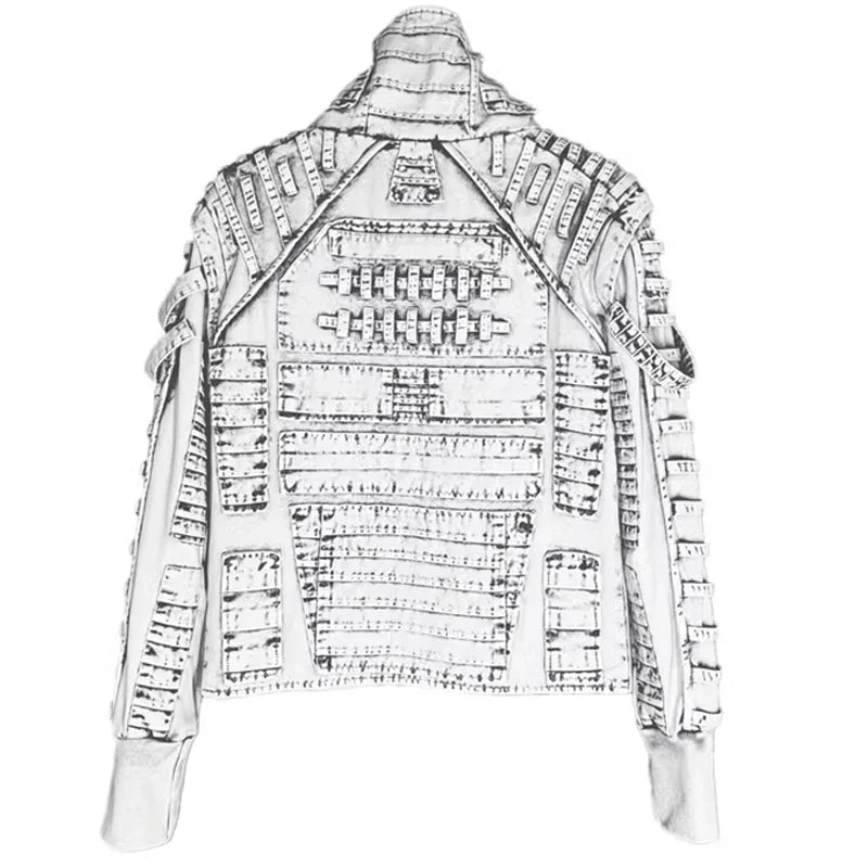 Waste Soil Sand Dune Style Men's Asymmetry Slim Fit Motorcycle Jacket Washed Distressed Fold Deconstruction Coat Male