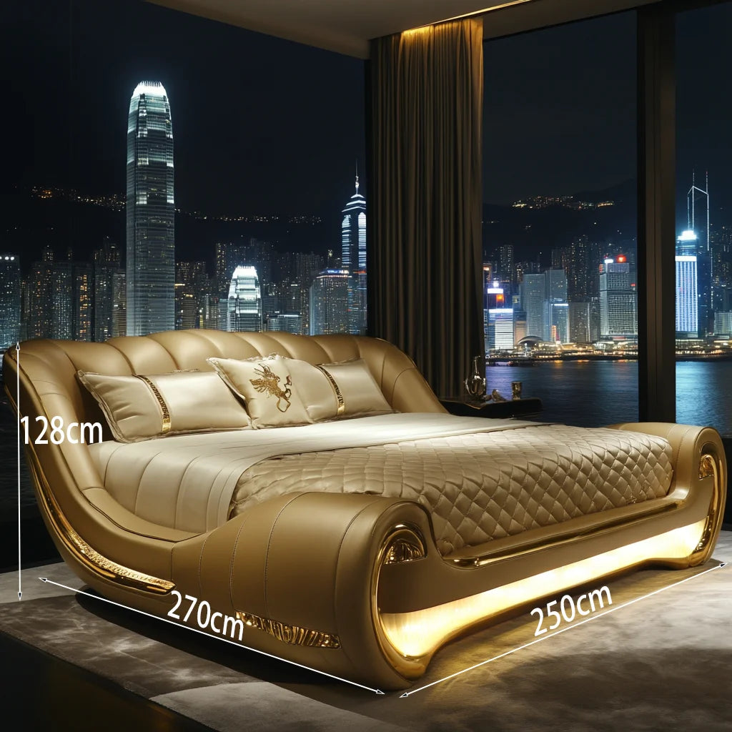 High-end luxury atmospheric leather double multi-function bed