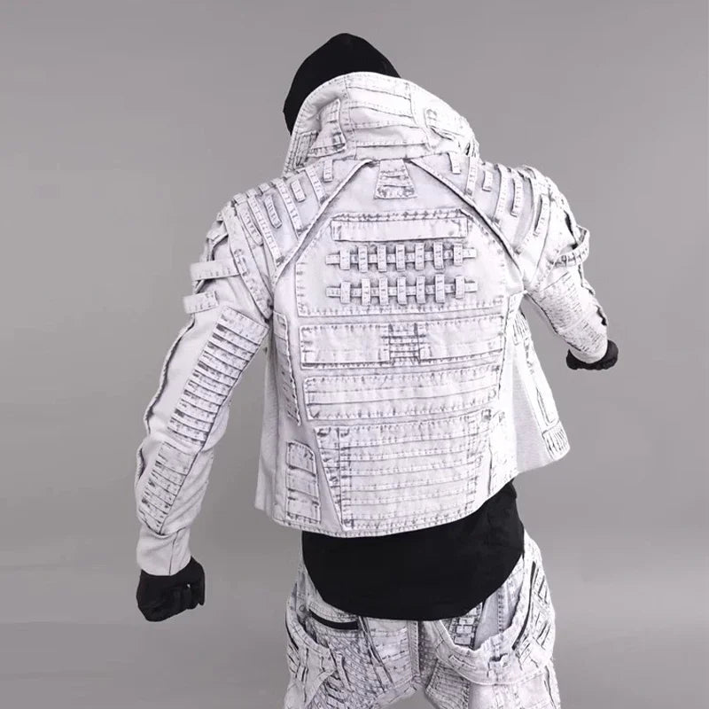 Waste Soil Sand Dune Style Men's Asymmetry Slim Fit Motorcycle Jacket Washed Distressed Fold Deconstruction Coat Male